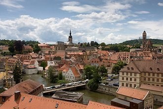 Zentrum von Bamberg mit dem Alten Rathaus und Kaiserdom